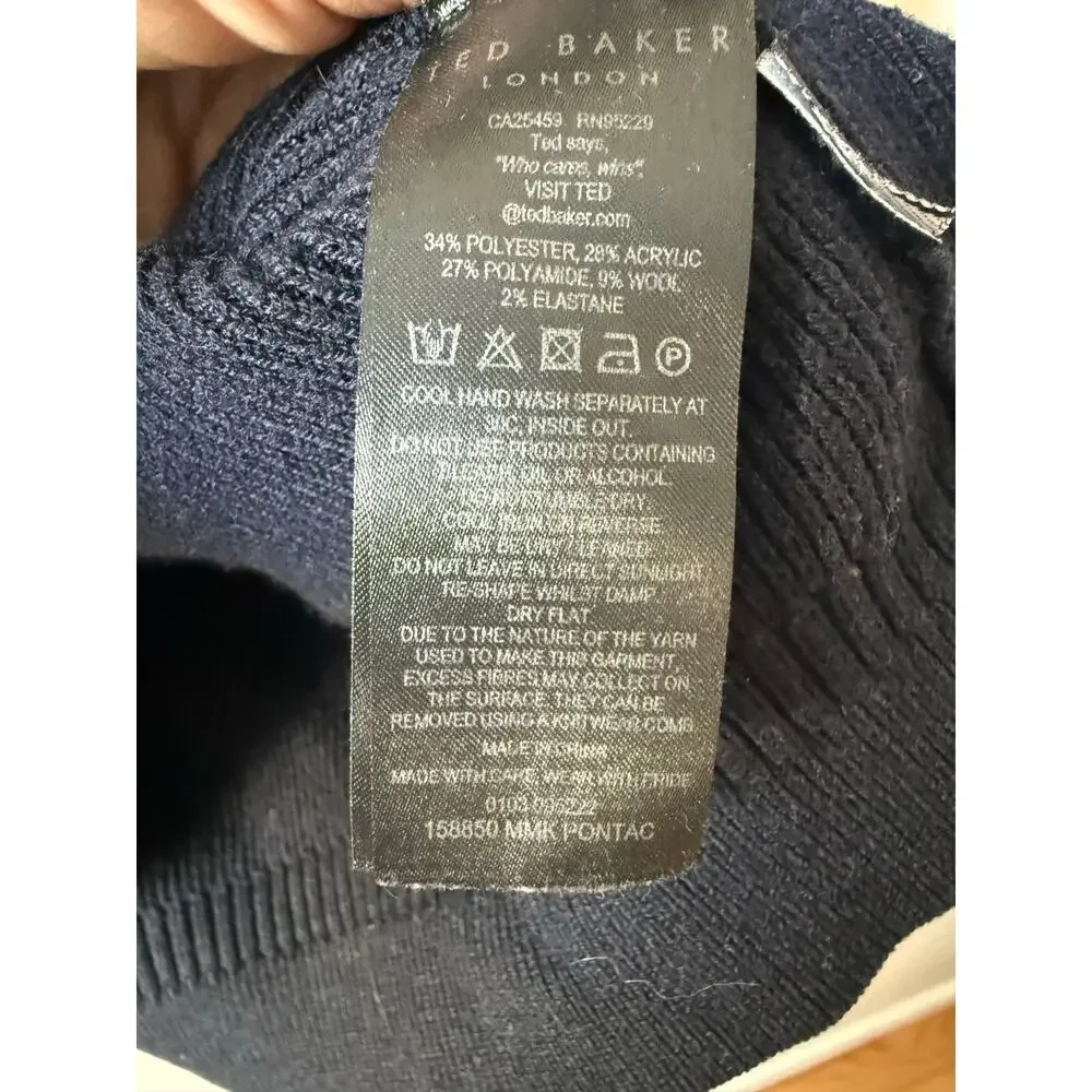 Ted Baker London Navy Ribbed Knit Sweater Womens Size 4